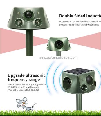 Running Deer Ultrasonic Solar Animal Repeller For Yard 6 Modes Repellent With Motion Sensor & Flashing Light