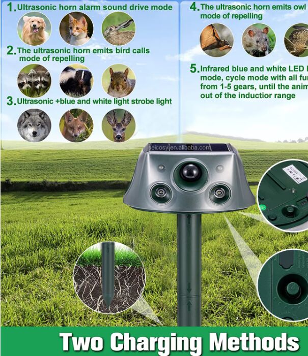 Running Deer Ultrasonic Solar Animal Repeller For Yard 6 Modes Repellent With Motion Sensor & Flashing Light